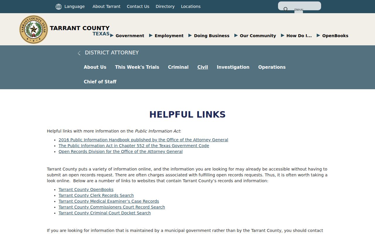 Saginaw residents directory Tarrant County open records guidance
